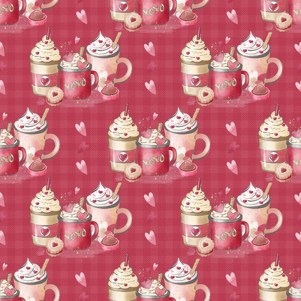 Valentines Coffee Allover Fabric - Red - ineedfabric.com