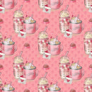 Valentines Coffee on Hearts Fabric - Pink - ineedfabric.com
