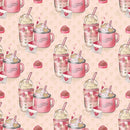 Valentines Coffee on Hearts Fabric - Tan - ineedfabric.com