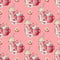 Valentines Coffee on Tan Hearts Fabric - Pink - ineedfabric.com