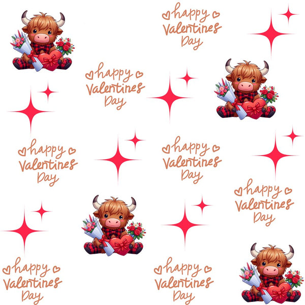 Valentines Highland Cows Font Fabric - ineedfabric.com