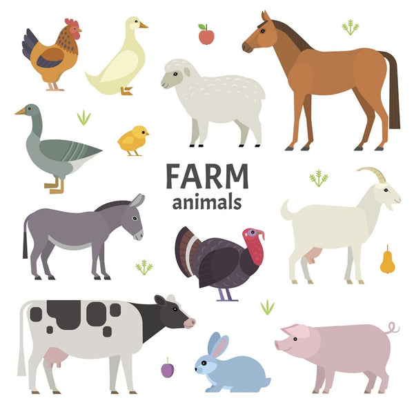 Various Farm Animal Fabric Panel - White - ineedfabric.com