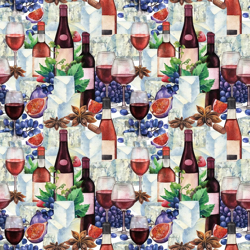 Various Red Wine & Cheese Fabric - ineedfabric.com