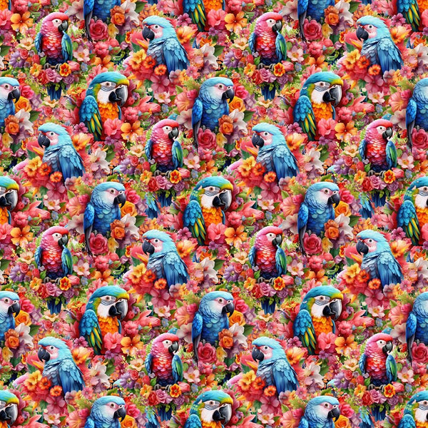 Vibrant Parrot & Flower Fabric - ineedfabric.com
