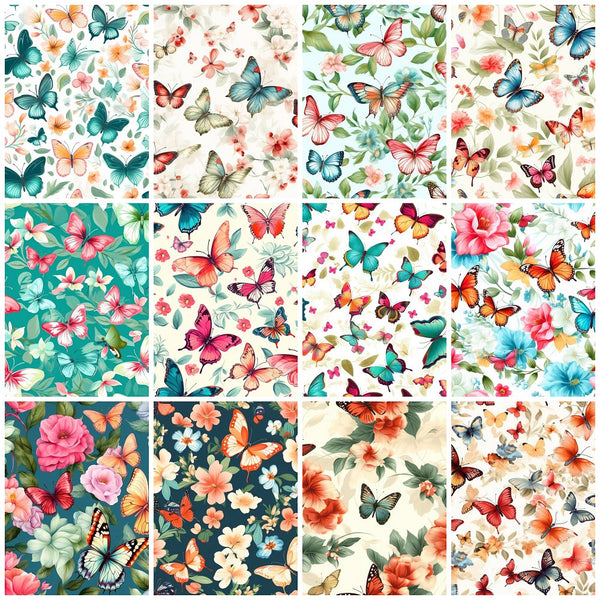 Vibrant Watercolor Butterflies Fat Quarter Bundle - 12 Pieces - ineedfabric.com