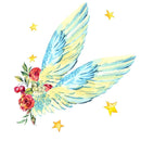 Vintage Angel Wings With Flowers & Stars Fabric Panel - ineedfabric.com