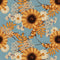 Vintage Autumn Sunflower Fabric - Blue - ineedfabric.com