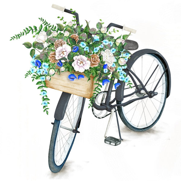 Vintage Black Bicycle with Wild Flower Basket Fabric Panel - ineedfabric.com
