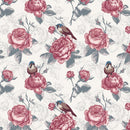 Vintage Blooming English Roses & Birds Fabric - Antique White - ineedfabric.com