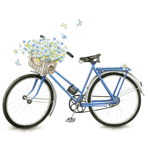 Vintage Blue Bicycle with Wild Flower Basket Fabric Panel - ineedfabric.com