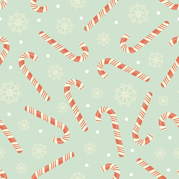 Vintage Candy Cane and Snowflakes Fabric - ineedfabric.com