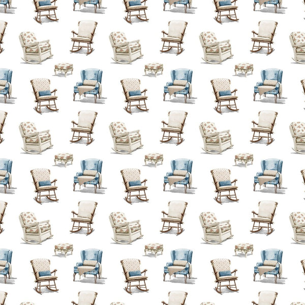 Vintage Chairs Fabric - White - ineedfabric.com