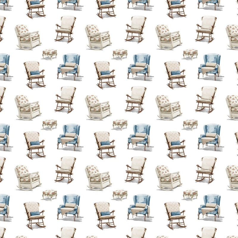 Vintage Chairs Fabric - White - ineedfabric.com