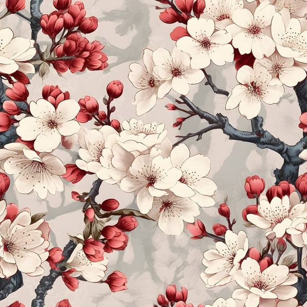 Vintage Cherry Blossom Pattern 2 Fabric - ineedfabric.com