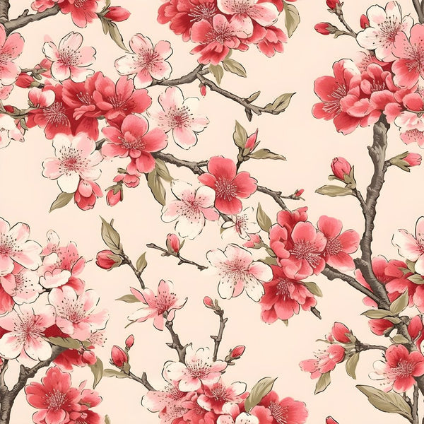 Vintage Cherry Blossom Pattern 3 Fabric - ineedfabric.com