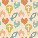 Vintage Christian Symbols Fabric - Tan - ineedfabric.com