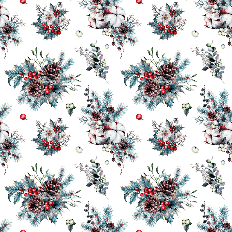 Vintage Christmas Snowberry Cones and Berries Fabric - ineedfabric.com