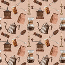 Vintage Coffee Elements Fabric - Cream - ineedfabric.com