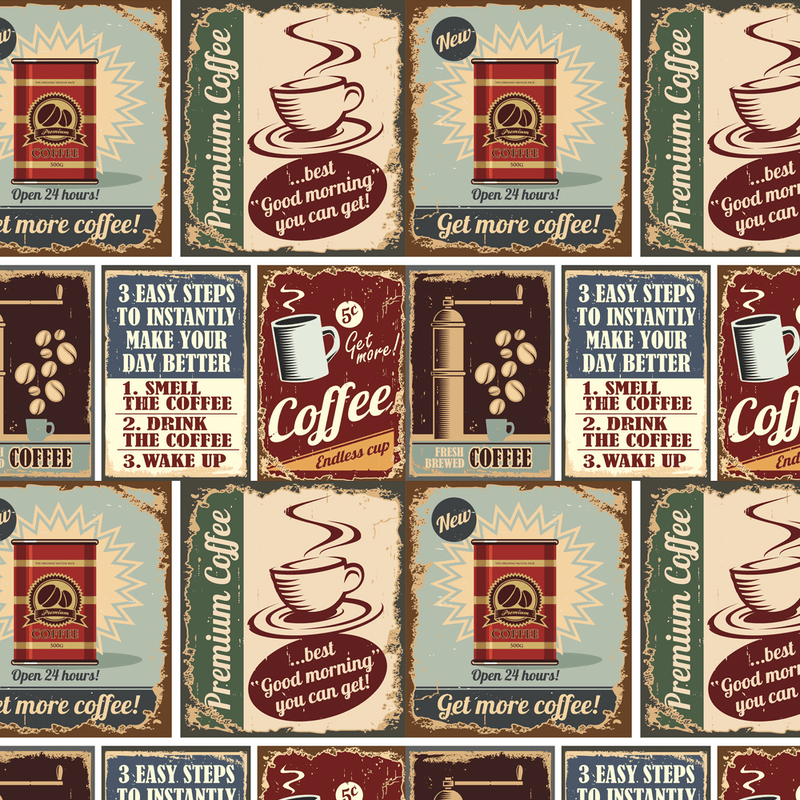 Vintage Coffee Poster Fabric - Multi - ineedfabric.com