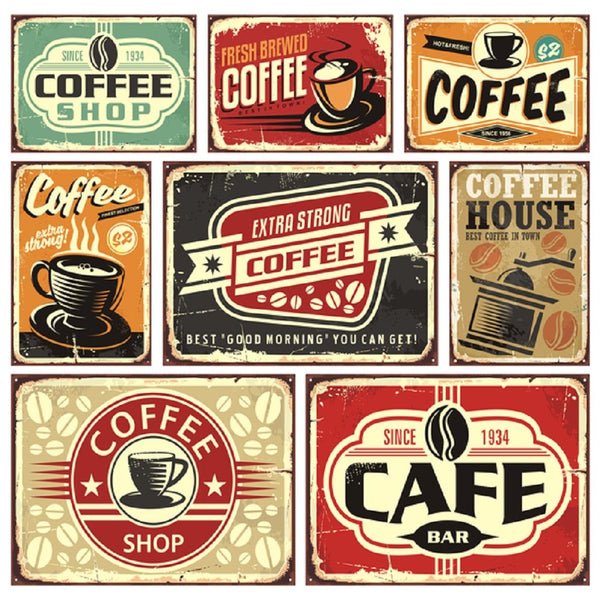 Vintage Coffee Shop Signs Fabric Panel - Multi - ineedfabric.com