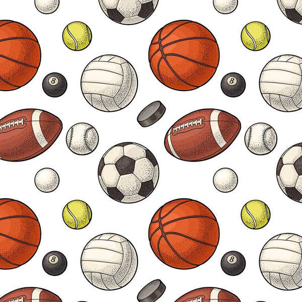 Vintage Engraved Sports Balls Fabric - ineedfabric.com