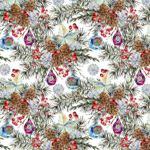Vintage Fir Branches & Ornaments Fabric - ineedfabric.com