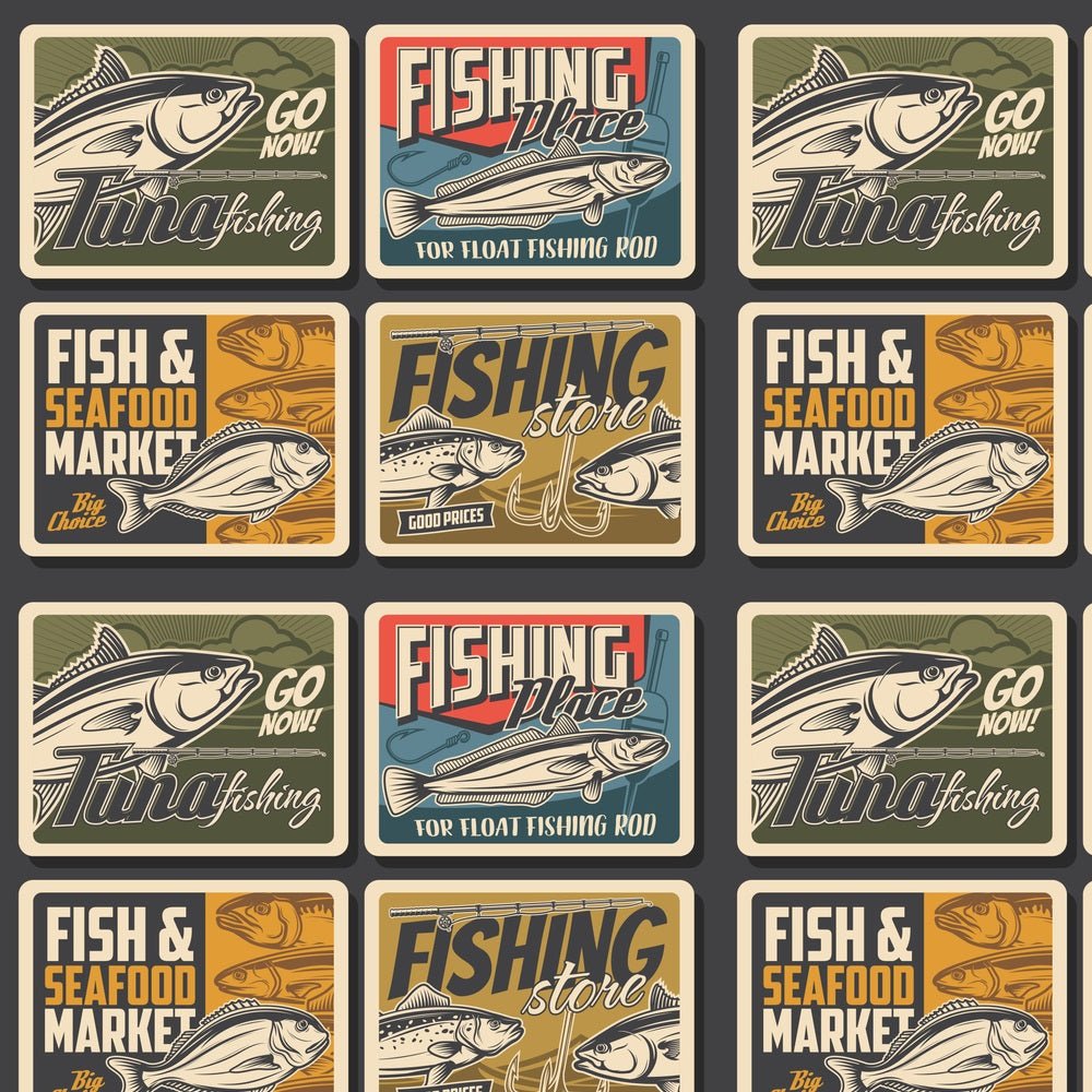 Vintage Fishing Poster Fabric - Multi