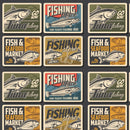 Vintage Fishing Poster Fabric - Multi - ineedfabric.com
