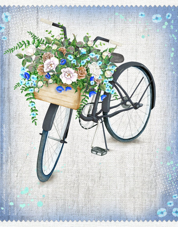 Vintage Floral Black Bicycle Fabric Panel - ineedfabric.com
