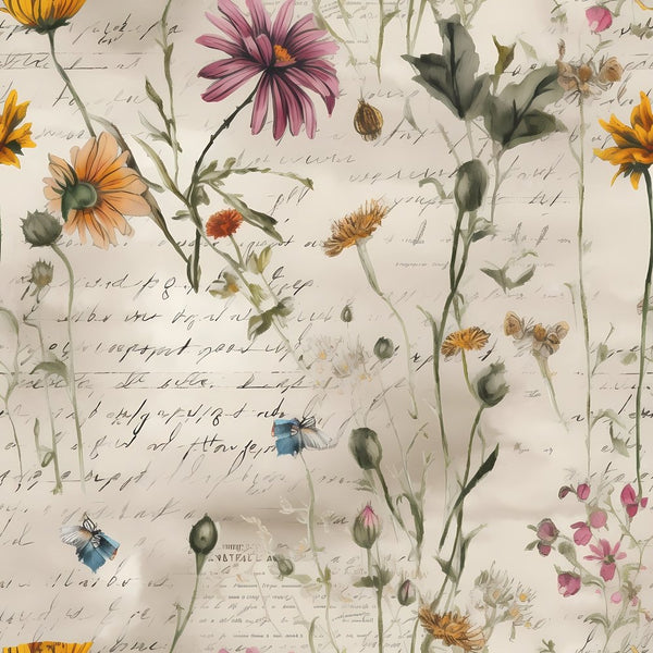 Vintage Floral Love Letters 3 Fabric - ineedfabric.com