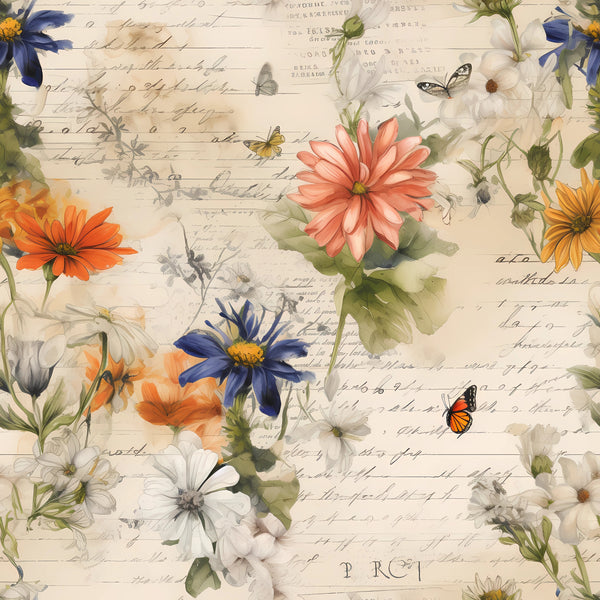 Vintage Floral Love Letters 4 Fabric - ineedfabric.com