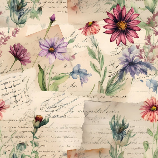 Vintage Floral Love Letters 5 Fabric - ineedfabric.com