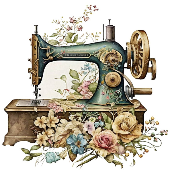 Vintage & Floral Sewing Machine 12 Fabric Panel - ineedfabric.com