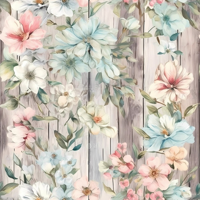 Vintage Florals on Wood Planks 17 Fabric - ineedfabric.com