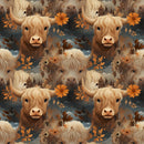 Vintage Highland Cows & Flowers 1 Fabric - ineedfabric.com