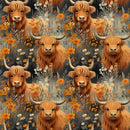 Vintage Highland Cows & Flowers 5 Fabric - ineedfabric.com