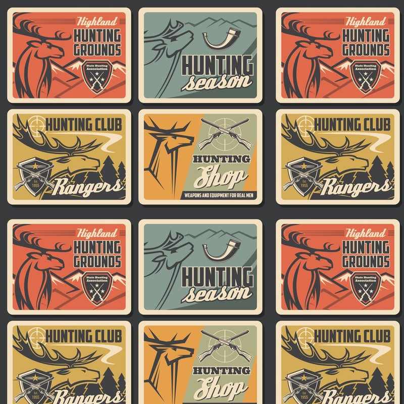 Vintage Hunting Poster Fabric - Multi - ineedfabric.com