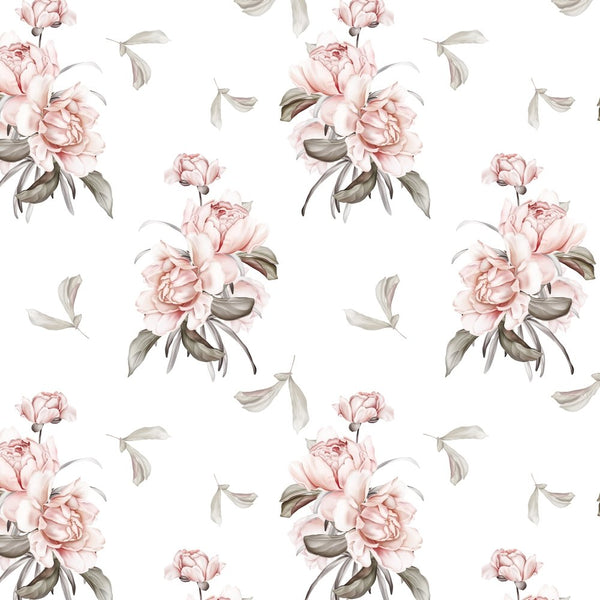 Vintage Peony Bouquets Fabric - White - ineedfabric.com