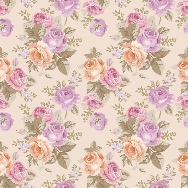 Vintage Roses Fabric - Cream - ineedfabric.com