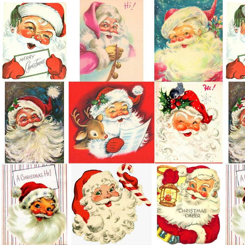 Vintage Santa Claus Collage 2 Fabric - ineedfabric.com