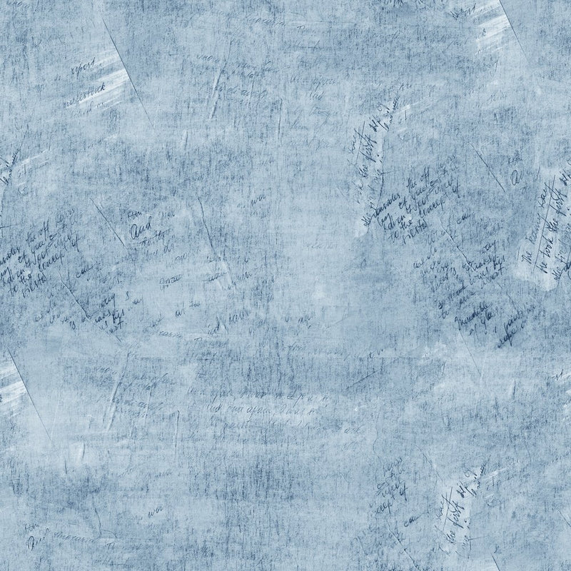 Vintage Script Fabric - Blue Dart - ineedfabric.com