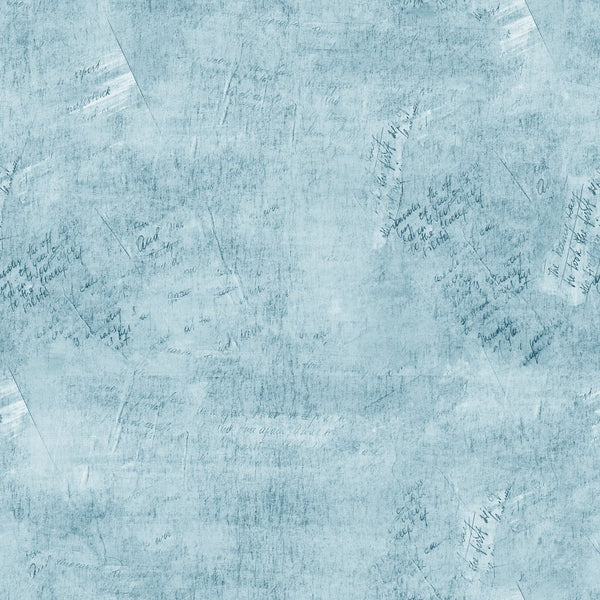 Vintage Script Fabric - Blue Mana - ineedfabric.com