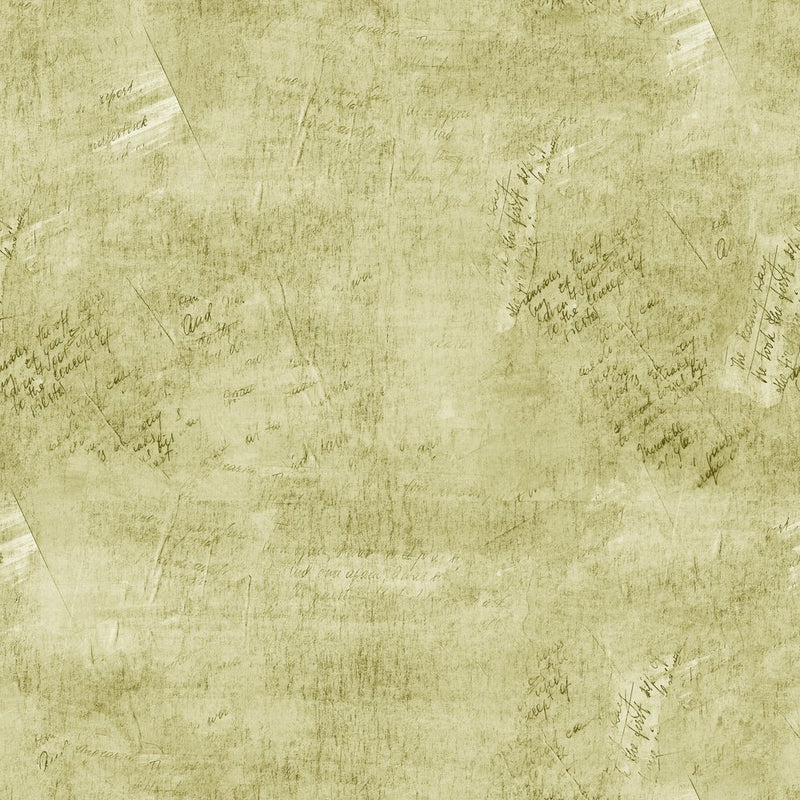 Vintage Script Fabric - Golden Avocado - ineedfabric.com