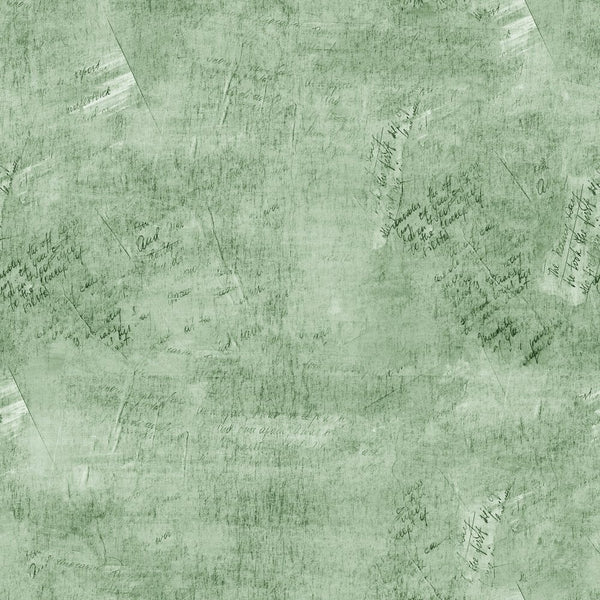 Vintage Script Fabric - May Green - ineedfabric.com