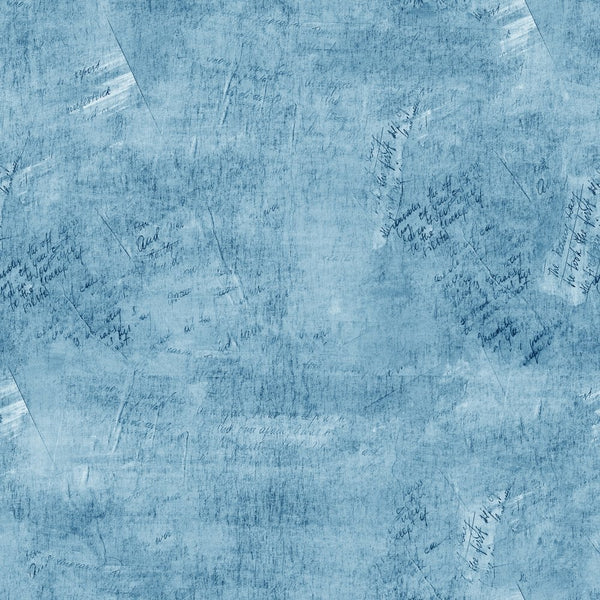 Vintage Script Fabric - Spanish Blue - ineedfabric.com