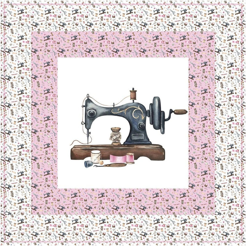 Vintage Sewing Machine & Notions Wall Hanging/Lap Quilt Kit - 42 x 42