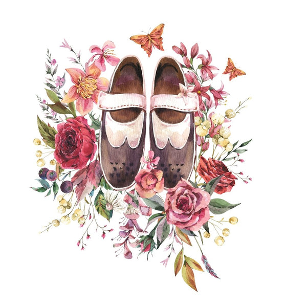 Vintage Shoes & Wildflowers Fabric Panel - ineedfabric.com
