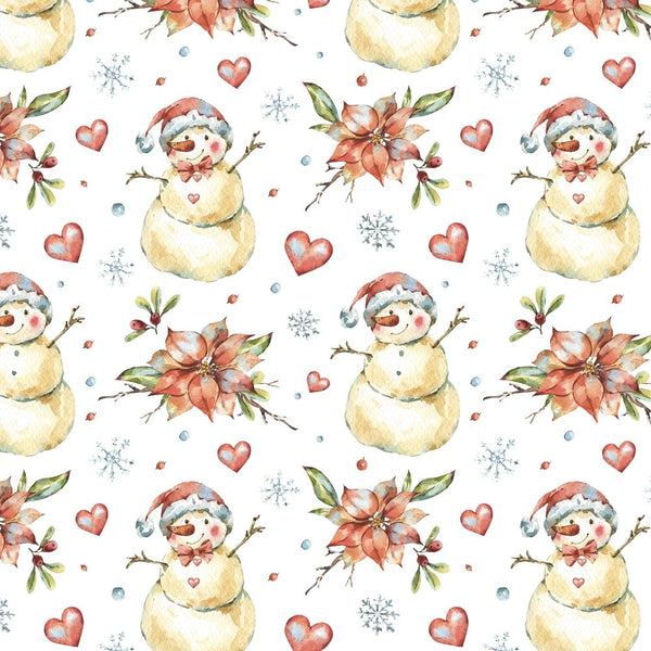 Vintage Snowmen & Poinsettia Fabric - ineedfabric.com