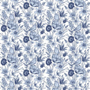 Vintage Spring Flowers and Birds Fabric - Blue/White - ineedfabric.com