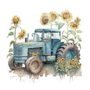 Vintage Tractor & Sunflowers 1 Fabric Panel - ineedfabric.com